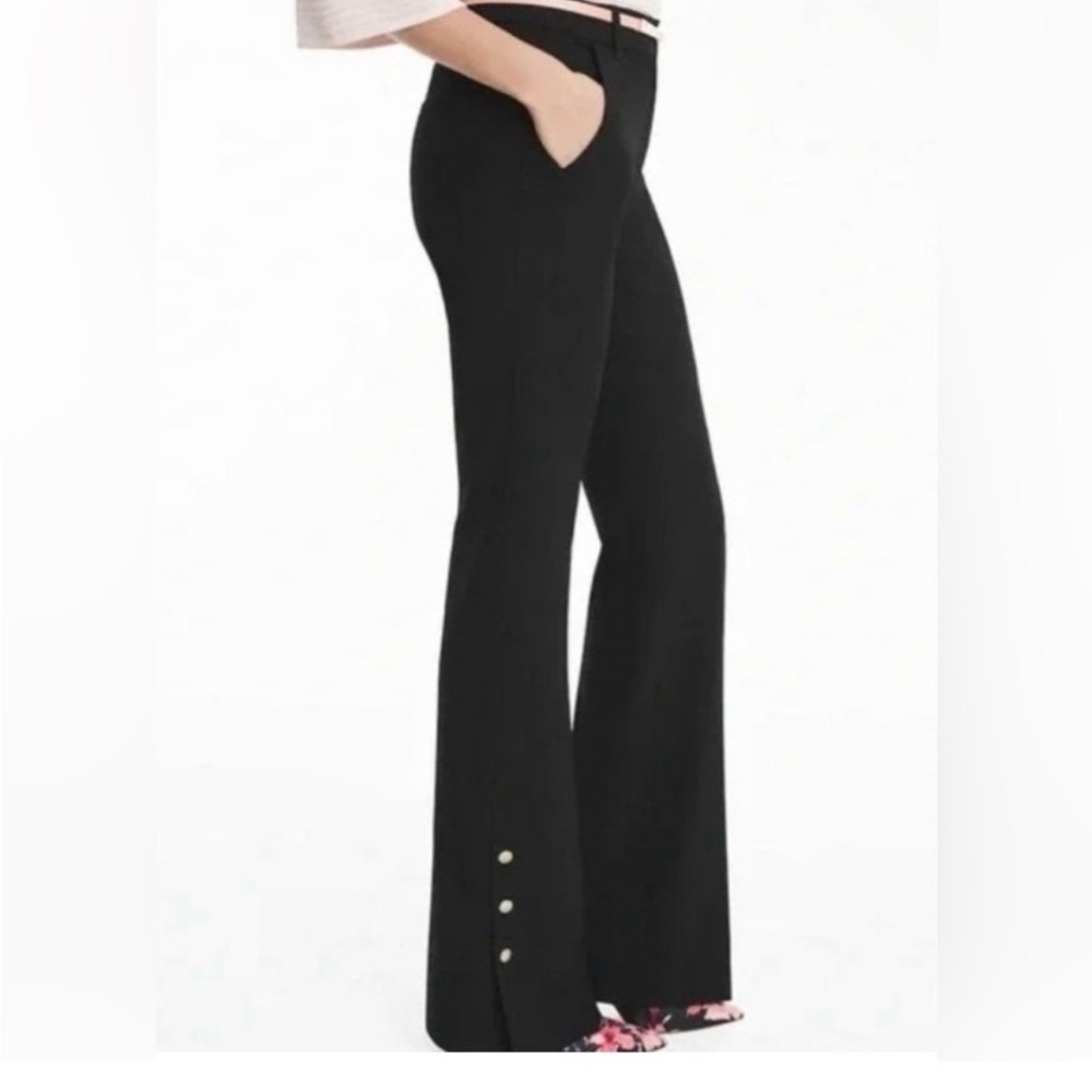 WHBM Black Slim Flare Pants w/ Slit & Silver Buttons - size 14